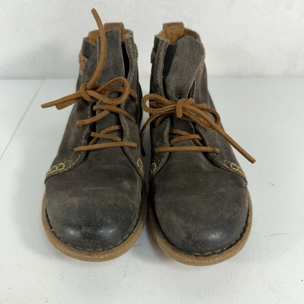 Born 7.5 Ankle Bootie Temple Final Suede‎ Rugged Leather Lace Up Boots Women's